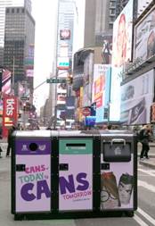Times Square will be home to 46 solar-powered waste and recycling stations, helping divert 25 percent of waste to recycling. 