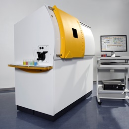The SPECTRO MS ICP-MS analyzer. After calibration — with liquid standards for ICP, or available reference filters with XRF — analysis can begin according to the given instrument's method. (SPECTRO photo)