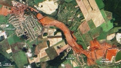 NASA satellite image of red mud flow in Hungary in 2010.