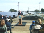 U.S. Rep. Mike Thompson speaks at an event unveiling expanded solar power for groundwater treatment at Frontier Fertilizer Superfund site in Davis, Calif.