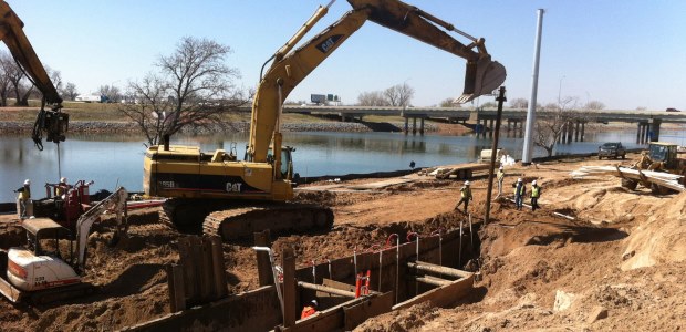 Access to the river with equipment and materials proved difficult; working with Oklahoma DOT a solution was developed.