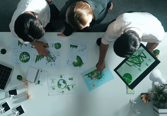 Aerial view of skilled business team working together