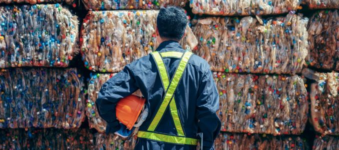 Condensed Cardboard with Worker