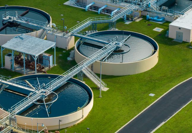 Aerial view of wastewater plant