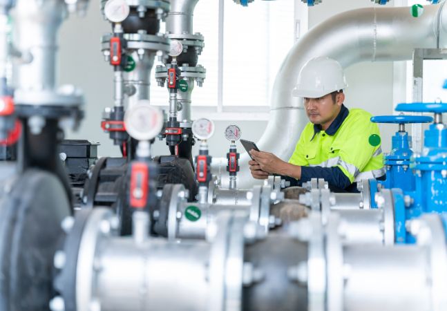 Engineer testing water system