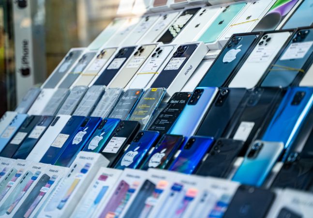 Refurbished smartphones displayed in store