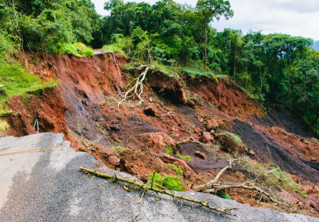 Landslide on road side in India