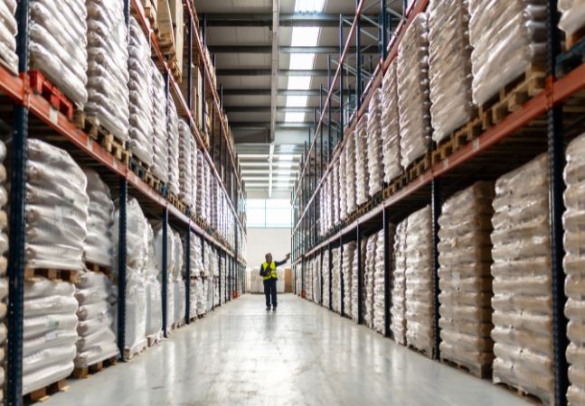 Person walking inside warehouse