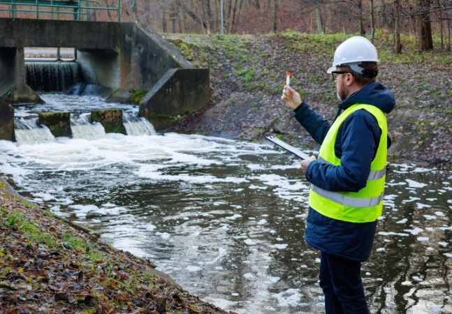 Professional conducting water quality test