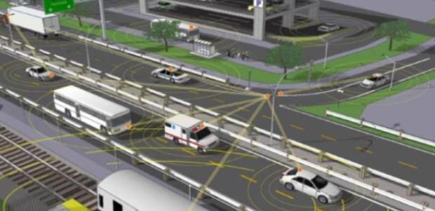 Vehicle-to-vehicle communication promises to prevent thousands of collisions and injuries annually, DOT and NHTSA believe. (Image downloaded from NHTSA August 2014 report)